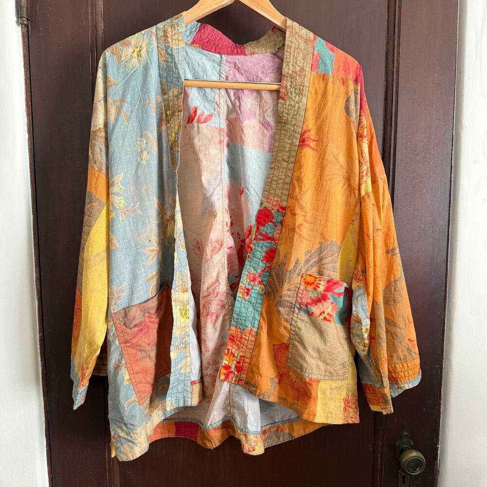Zara Multicolor Patchwork Kimono Jacket - Orange, Blue, Yellow